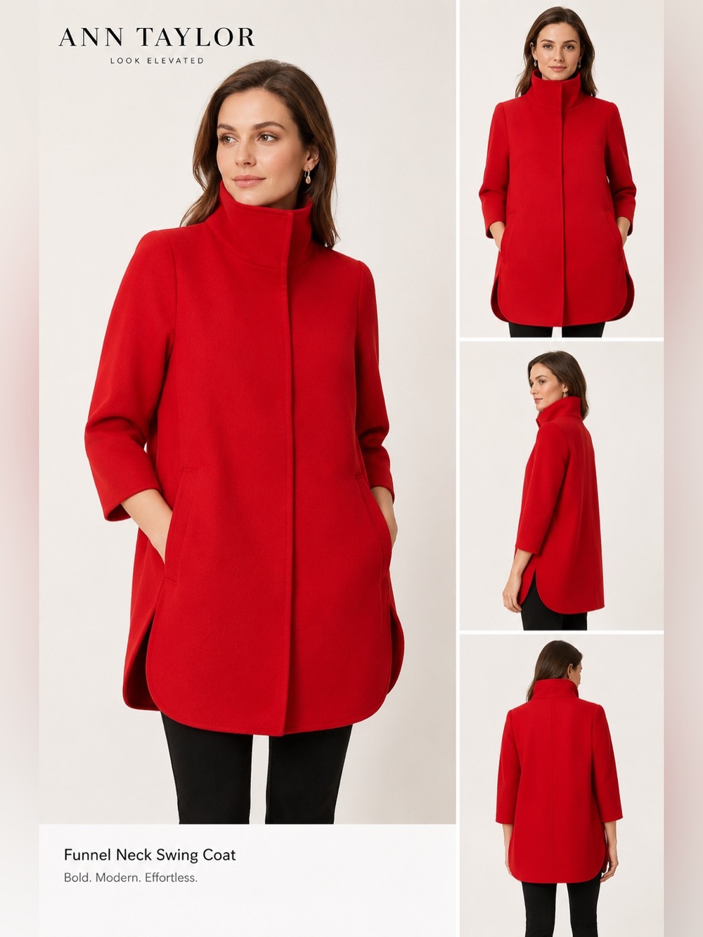 Ann Taylor Tailored Funnel Neck Ponte Swing Peacoat Jacket XSP Red 
Lipstick Red